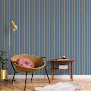 Galerie Botanica Blue Classic Stripe Smooth Wallpaper