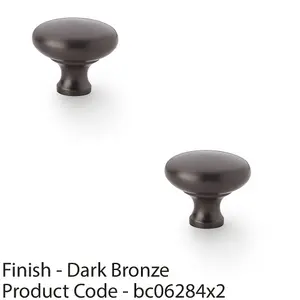 2 PACK - Victorian Round Door Knob - Dark Bronze 38mm - Kitchen Cabinet Pull Handle