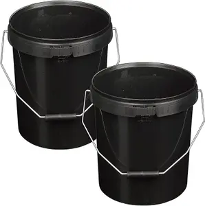 2 x Strong Heavy Duty 10L Black Multi-Purpose Plastic Storage Buckets With Lid & Handle