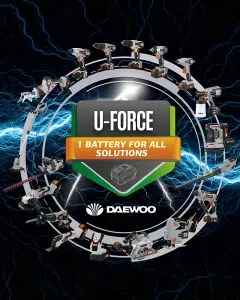 Daewoo U-FORCE Series 18V Cordless Chainsaw 10 Inch (25 cm) + 2.0Ah Battery + Charger