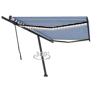 Berkfield Manual Retractable Awning with LED 500x300 cm Blue and White