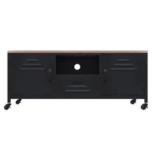 Berkfield TV Cabinet Black 110x30x43 cm Iron and Solid Wood Fir