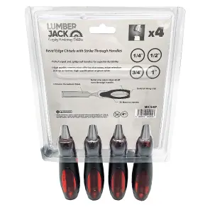 Lumberjack 4 Piece Chisel Set Bevel Edge With Strike Through Cap