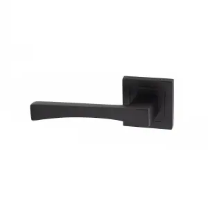 6 Pair Wave Design Door Handles Square Rose Matt Black Finish