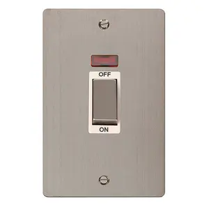 Flat Plate Stainless Steel 2 Gang Ingot Size 45A Switch With Neon - White Trim - SE Home