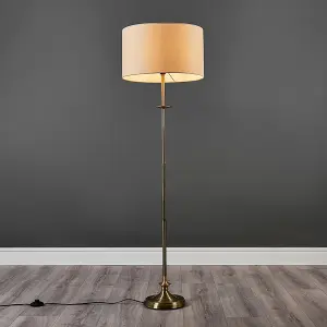 ValueLights Belmont Traditional Style Antique Brass Sconce Floor Lamp with Beige Drum Shade - Includes 6w LED Bulb 3000K