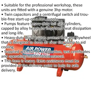 150 Litre Belt Drive Air Compressor - 3hp Motor - 1/2 Inch BSP Female Tap Outlet