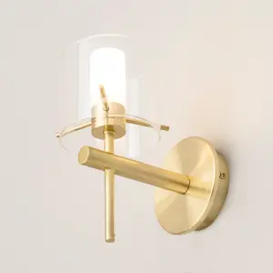 Litecraft Lincoln Brass 1 Lamp Glass Wall Light