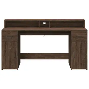 Berkfield Desk with LED Lights Brown Oak 160x55x91 cm Engineered Wood