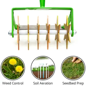 Rotary Soil Cultivator, 2-in-1 Hand Tool - Soil Rejuvenator, Hand Scarifier Head & Handle, 20 cm / 8" Wide, Gardening and Farming