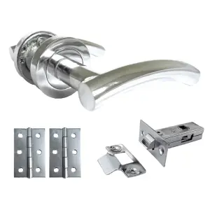 Arched Lever Door Handle on Rose CHROME Tubular Latch Hinges Set