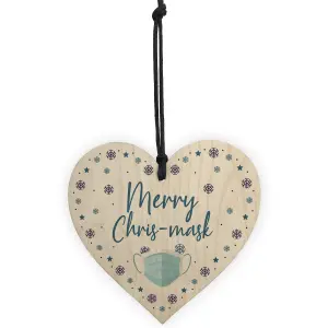 Funny Christmas Tree Decoration Wood Heart Lockdown Quarantine Gift Keepsake