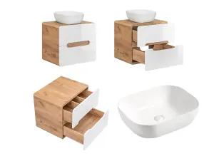 Bathroom Furniture Set with Tall Laundry Unit & 600 Vanity Countertop Sink White Gloss Oak Arub