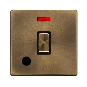 Antique Brass Screwless Plate 1 Gang 20A Ingot DP Switch With Flex With Neon - Black Trim - SE Home