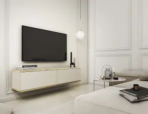 Oro Floating TV Cabinet in Beige - Sleek and Minimalist Wall-Mounted Media Console with Doors (W1350mm x H300mm x D320mm)