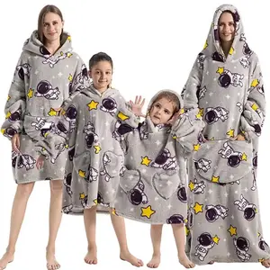 Grey Adult Size Oversized Wearable Hoodie Blanket