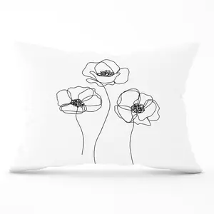 Monochrome Line Drawn Poppies Cushions 33cm x 48cm