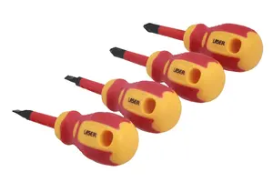 Laser Tools 8491 4pc Slim Stubby Insulated Screwdriver Set Mixed Profile