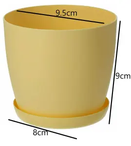 Plant Pots Flower Planter 6 Colours 8 sizes Matt Plastic Pot + Saucer Tray Deco Yellow 9.5cm