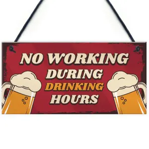 Red Ocean Funny Bar Signs DRINKING HOURS Man Cave Bar Pub Sign Gift For Him Home Bar Sign