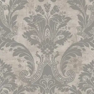 Plaster Damask Grey & Cream Metallic Wallpaper 2317