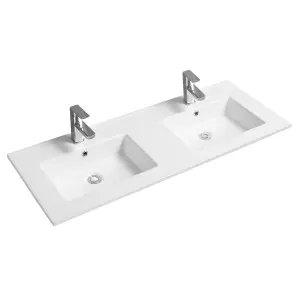 4012 Ceramic 120cm x 45cm Thin-Edge Double Inset Basin with Rect Bowl