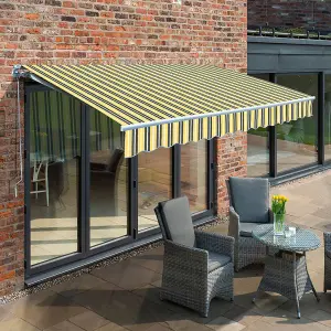 Primrose Awnings 3.5m x 2.5m Retractable Manual Yellow & Grey Awning Outdoor Patio Canopy