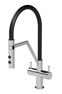 Modern Kitchen Mono Mixer Tap with 2 Lever Handles, 436mm - Chrome