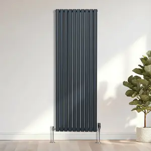 Oval Column Radiator & Valves - 1800mm x 600mm - Anthracite Grey