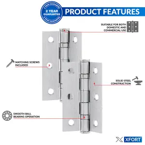 XFORT 3 Inch (75mm) Satin Chrome Ball Bearing Hinges, Steel Door Hinge for Wooden Doors (4 Pairs)