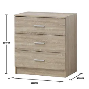 Rio Costa Chest 3 Drawers Bedroom Living Room Storage Sonoma Oak