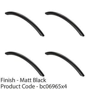 4 PACK - Curved Bow Cabinet Pull Handle 190 x 10mm 160mm Fixing Centres Matt Black