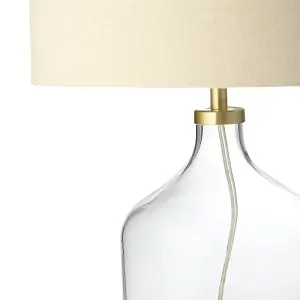 Contemporary Elegant Table Lamp with Clear Glass Base and Oatmeal Linen Shade