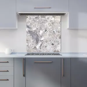 Silver Quartz Effect Premium Glass Kitchen Splashback W600mm x H600mm