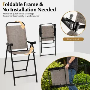 Costway 2Pcs Outdoor Bar Stool Chair Set Metal Frame High Top Garden Patio Folding Chair