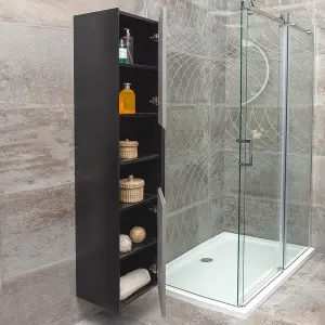 Declan Black & Concrete Wall Hung Bathroom Tall Storage Unit (H)1700mm (W)400mm