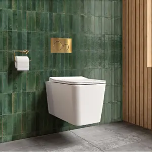 Top Ceramics White Square Wall Hung Rimless Toilet with Soft Close Seat and 1.12m Cistern Frame