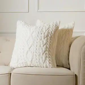 Cable Knit Cushion Covers Sherpa Pillow Cases 4 Pack, 45 x 45cm - Cream