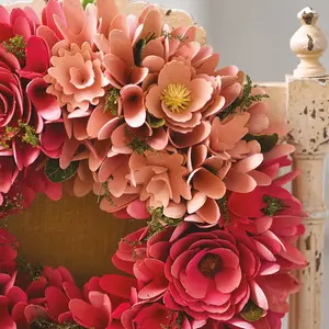 Artificial Pink Ombre Flower Wreath - Colourful Hand Painted Softwood Faux Floral Home Decoration - Measures 36cm Diameter