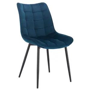 Set Of 4 Dining Room Chairs Kitchen Chair Cushioned Chair Design Chair With Backrests With Fabric Seat And Metal Frame Blue