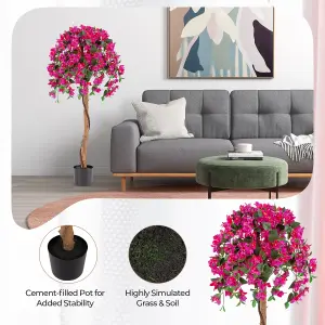 COSTWAY 130cm Artificial Azalea Tree Faux Tree in Pot Indoor Tall Decorative Plant