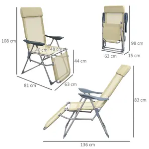 Outsunny Reclining Garden Chairs Set of 2 w/ 5-level Adjustable Backrest, Beige