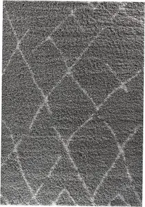 Modern Grey-540 Geometric Marrakesh Shaggy Area Rug, Hallway Carpet Runner - 160x230 cm