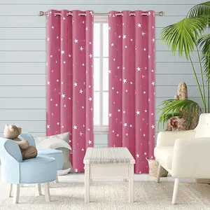 Deconovo Stars Foil Printed Thermal Insulated Curtains Eyelet Blackout Curtains for Livingroom 46 x 72 Inch Pink 1 Pair