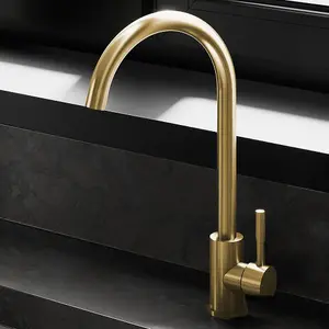 Astini Echo Brushed Stainless Steel Gold Single Lever Kitchen Sink Mixer Tap