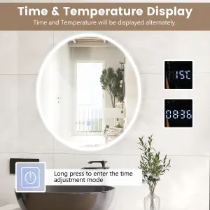 Costway 60 x 60cm LED Bathroom Mirror Wall Mounted Round Mirror w/3-Color Lights