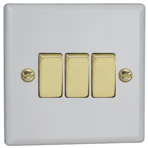 Varilight 3-Gang 10A 1- or 2-Way Rocker Switch Vogue Matt White