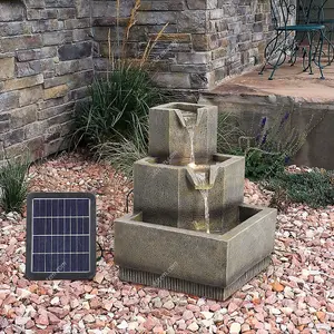 Three-layer Solar Rockery Waterscape Garden Decoration with LED Lights