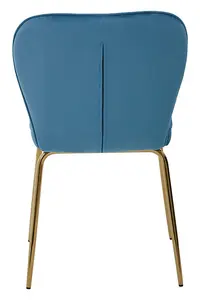 Blue Velvet Tapered Back Dining Chair, Sleek Curves Velvet Upholstery Dining Room Chair, Gold Finish Legs