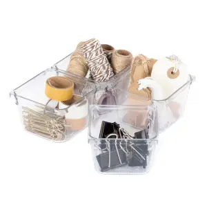 LIVIVO 4Pcs Clear Plastic Drawer Organiser, Versatile Desk & Kitchen Drawer Organiser - Tray for Makeup & Office Supplies - Small